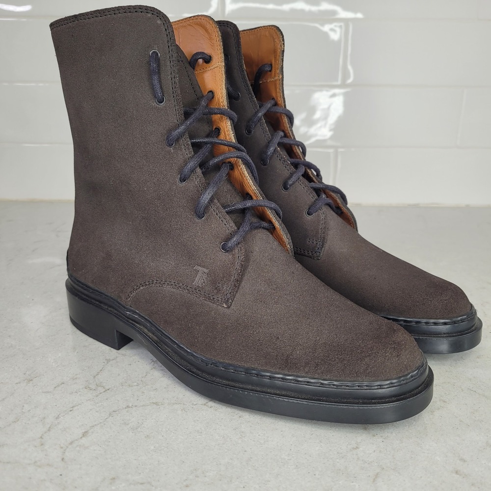 Tods Womens Suede Round Toe Lace Up‎ Boots Brown Size 35